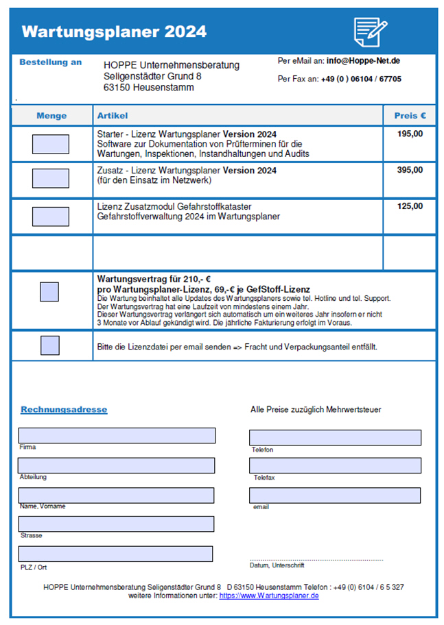 Bestellformular Prf- und Wartungsmanager als PDF